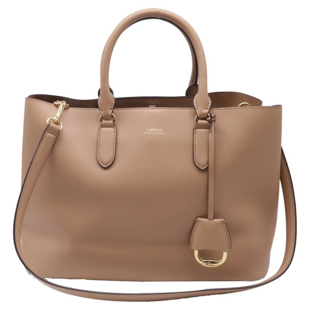 Lauren Ralph Lauren Marcy Satchel Bag in Beige Leather